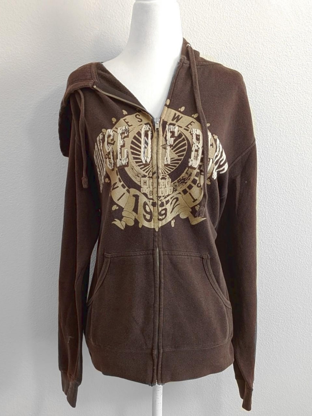 2000s House of Blues Brown Grunge Y2K Zip-Up Hoodie | Size M